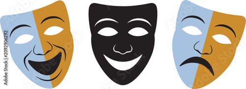 Fotografie Theater mask emoji vector featuring comedy and drama masks, performing arts, stage performance, entertainment, cinema, festival, acting and theatrical expression icon illustrations