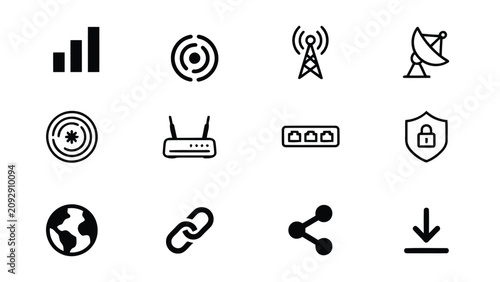 Tableau sur toile Black and white internet technology icons on transparent background