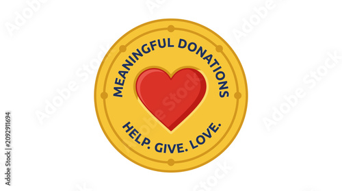 Bild auf Leinwand Round gold badge for meaningful donations with heart symbol.