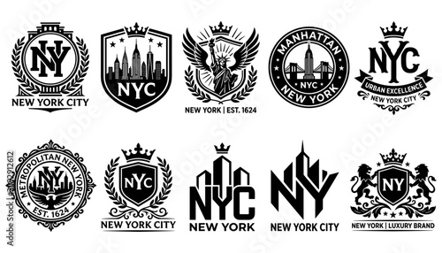 New York City Logos Featuring Various Designs and Symbols Featuring Nyc, Badges, Emblems with Urban and Excellence Elements