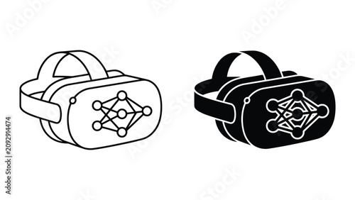 Virtual reality headset icon with neural network symbol head mounted computer