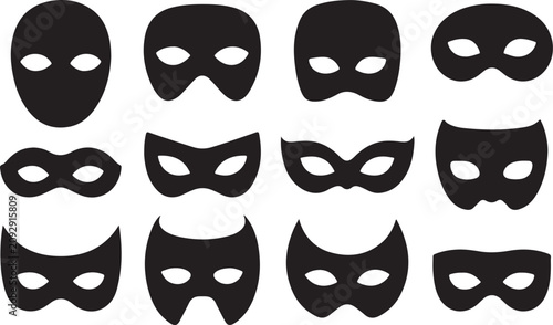 Fotografie Mask superhero carnival villain or burgar vector icon set