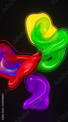 Colorful glossy liquid blobs float on a black background