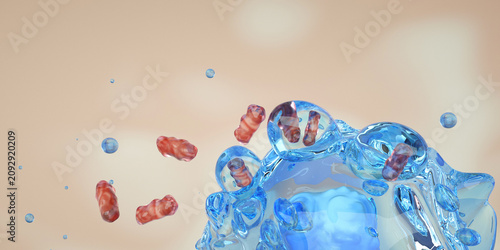 Bild auf Leinwand Macrophage engulfing e.coli bacteria, 3d render, photo stock