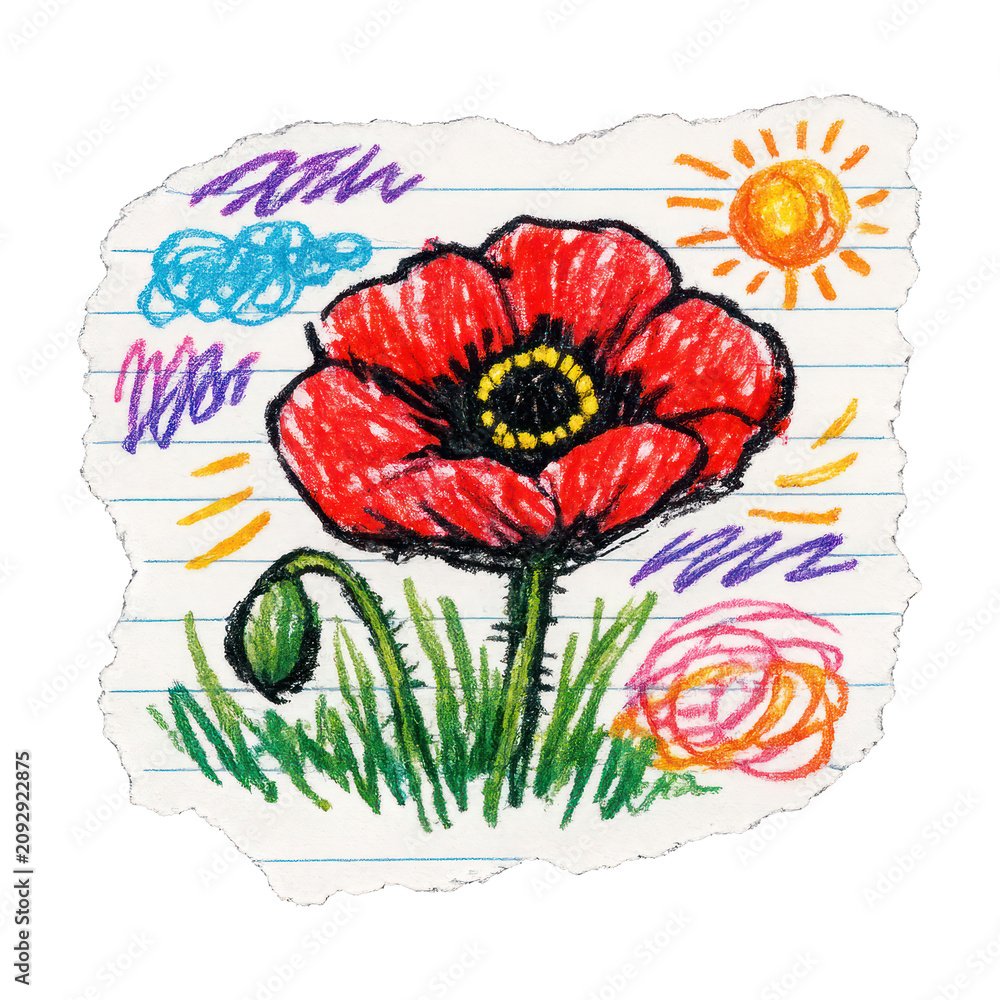Obraz premium PNG Colorful crayon flower illustration.
