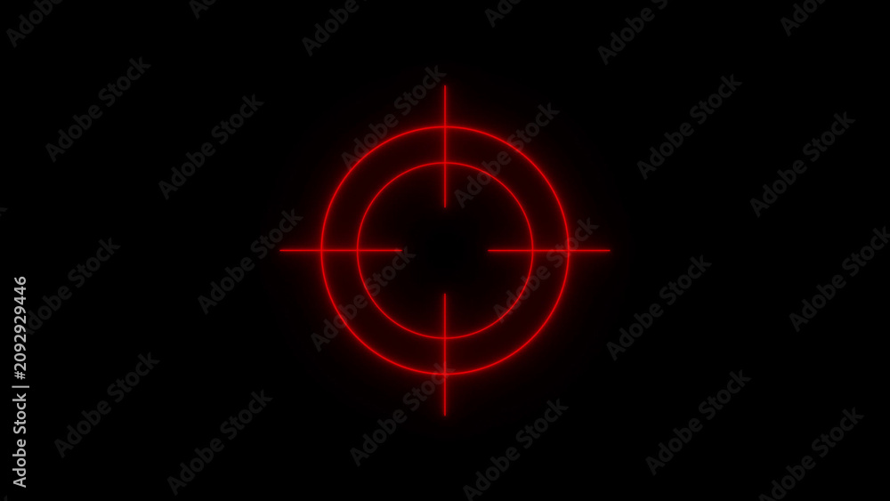 Αυτοκόλλητο Glowing red circular crosshair target reticle centered on a black background for