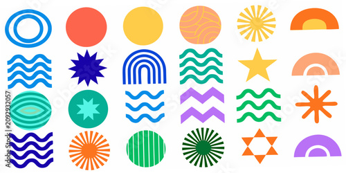 Konstfotografi Colorful Geometric Shapes And Patterns Flat Vector Illustration