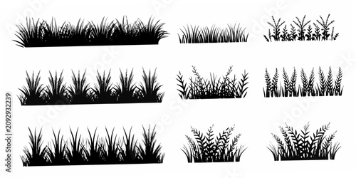 Cuadro en lienzo Black Silhouette Illustrations Of Grass And Grain Stalks On White Background