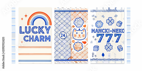 Quadro su tela lucky charm collection illustrated with rainbow cat and clover on white backgrou