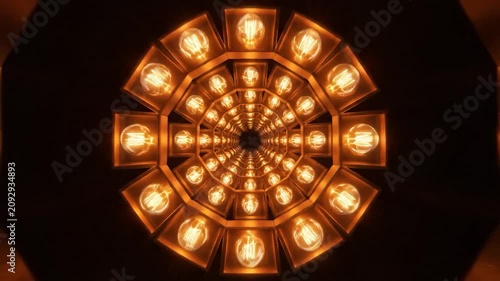 A radiant circular tunnel of blazing bulbs surrounds the viewer