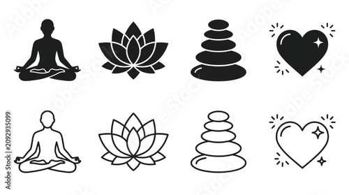 Canvas Print Mindfulness Icons Set – Meditation, Balance, Wellness, Love