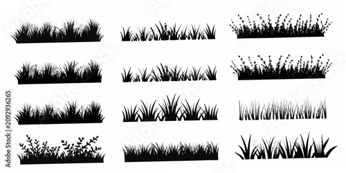 Cuadro en lienzo Black Silhouette Grass Illustrations Collection On White Background