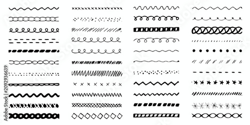 Canvastavla diverse collection of hand drawn sketchy lines on white background varied line a