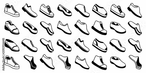 Tableau sur toile diverse shoe and footwear icon set displayed on white background sneaker boot he