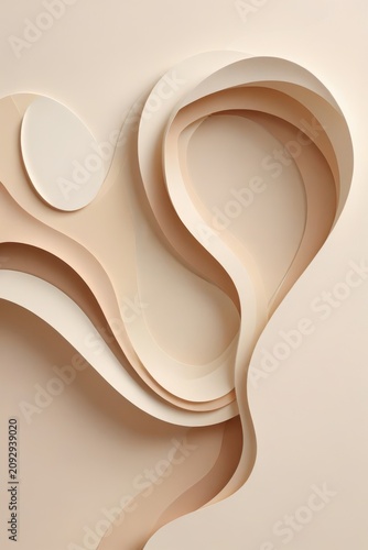 Abstract composition of layered beige and cream curves forming smooth organic waves, enhanced by light and shadow to create elegant depth and a refined three‑dimensional effect.