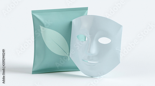 Premium 3D Folded Sheet Face Mask with Skincare Pouch Isolated on White Background