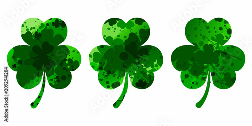 Obraz na płótnie Stylized Clover Leaves With Speckled Texture On White Background