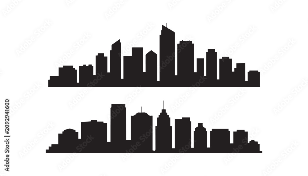 Fototapeta premium black and white silhouette set of city building very high quality vector illustration.