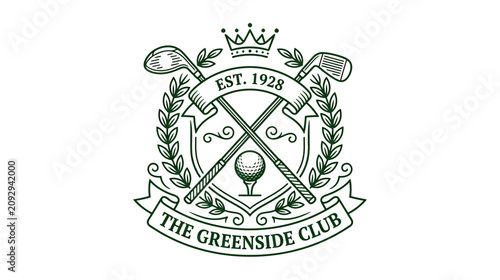 Cuadro en lienzo Golf Club Emblem with Crossed Clubs, Ball, and Crown