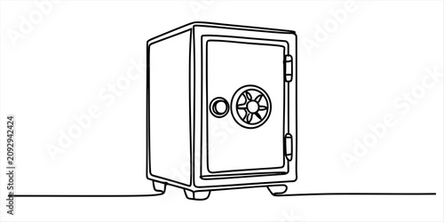 Bild auf Leinwand Continuous single line drawing of a metal bank safe for money and valuables secu