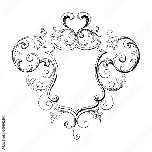 Foto Ornate heraldic cartouche template in black and white