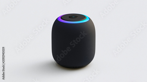 Premium 3D Claymorphism Smart Speaker with Glowing Voice Assistant Ring Isolated on White Background