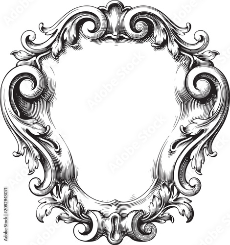 Canvastavla Ornate heraldic cartouche template in black and white
