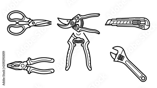 Εκτύπωση καμβά Gardening and DIY Tools Icon Set: Scissors, Pruners, Cutter, Pliers, Wrench