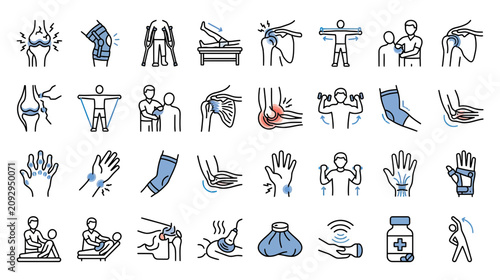 Tableau sur toile Human Body Joints Pain and Treatment Icons Set