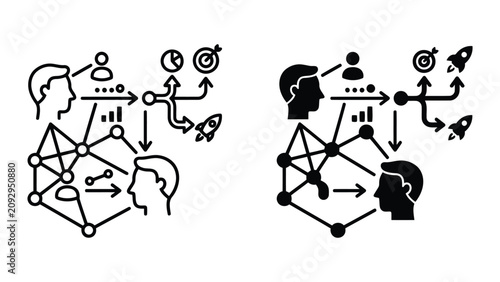 Business workflow and strategic planning process icon set with workflow