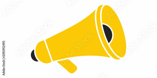 Cuadro en lienzo Yellow megaphone with speech bubble flat vector illustration on white background