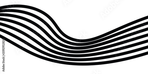 Fotografi Black on white abstract perspective line wave stripes with 3d dimensional effect isolated on white