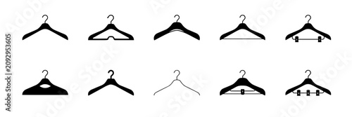 Hangers in Various Styles and Designs Arranged in Two Rows Featuring Hanger, Clothing, Wardrobe with Hook and Plastic Elements