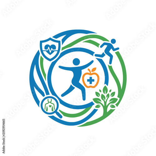 A circular graphic design representing healthy living and wellness