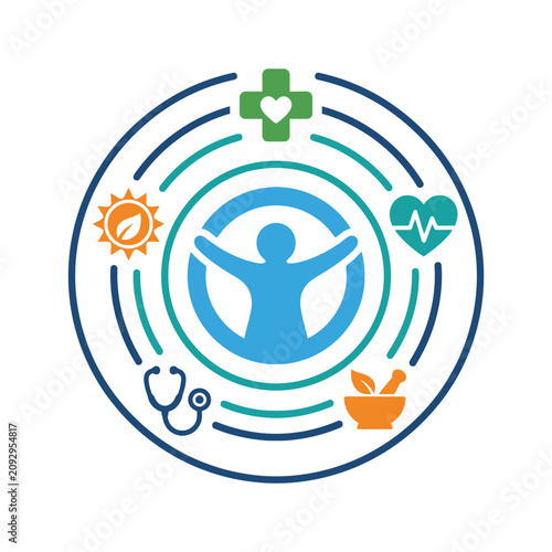A circular graphic design representing holistic wellness and health