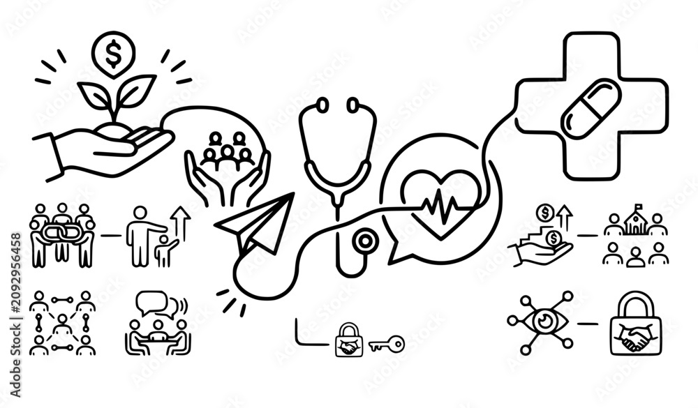 Fototapeta premium Continuous Monoline Medicine Service Icon with Heartbeat Review and Share Vector