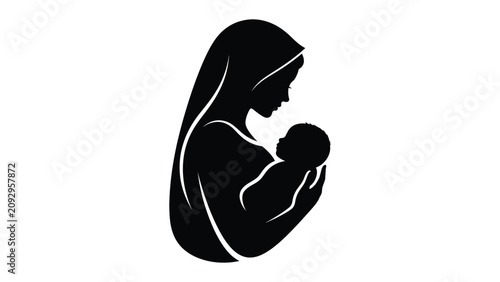 Принти на полотні minimalist black silhouette adult holding baby icon with gentle cradling posture