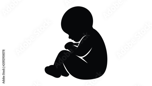 Canvastavla minimalist black silhouette baby icon in seated posture with bowed head and bent
