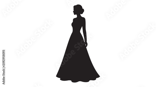 Tableau sur toile Woman In Evening Gown Silhouette Against White Background