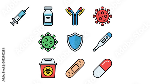 Fotografía Healthcare medical and clinical virology vaccine icons