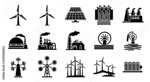 Bild auf Leinwand Industrial power generation and energy production icons.