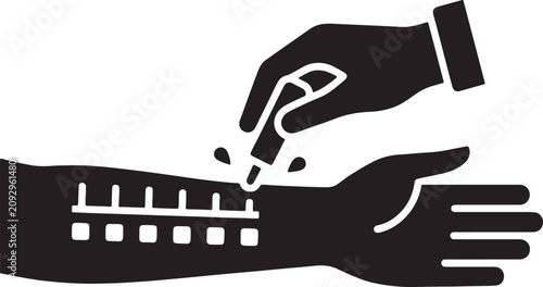 Tableau sur toile Allergy test on arm with drops, skin prick examination medical diagnosis silhouette