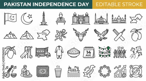 Fotografie Pakistan Independence Day Editable Stroke Icons