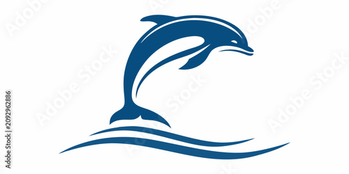 Stylized Dolphin Silhouette Jumping Over Waves Blue Vector Graphic