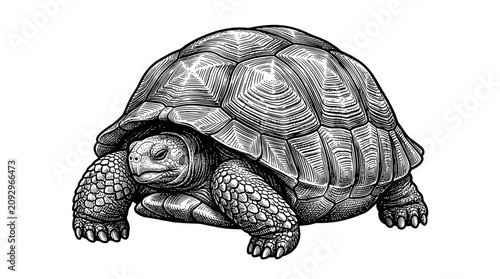 Foto Detailed vintage tortoise engraving isolated on white background