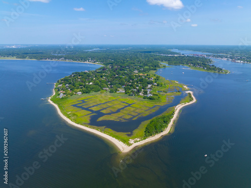 Rumstick Point aerial view between Barrington River and Narragansett Bay in town of Barrington, Rhode Island RI, USA. 