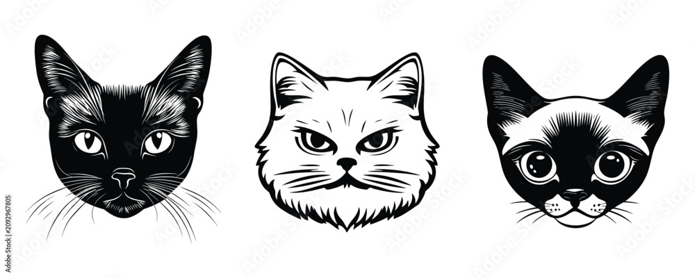 Fototapeta premium Stylized cat faces illustration element vector set
