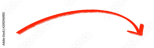 Red hand drawn curved swoosh arrow element on white background