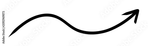 Obraz na plátně Black hand drawn wavy undulating arrow element on white background