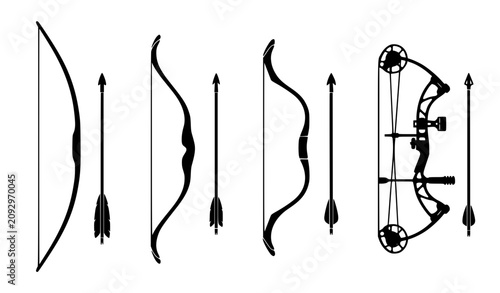 Tableau sur toile Archery Evolution Vector with Four Bows and Arrows Comparison Illustration